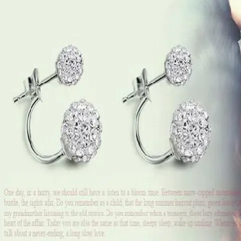Shamballa Style Double Ball Stud Earrings Silver Plated White Rhinestone Crystal Ball Earrings For Women Party Jewelry