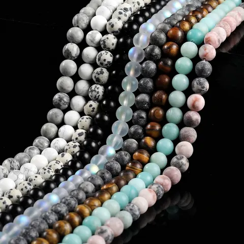 Matte Natural Stone Round Beads For Jewelry Making DIY Bracelets Necklaces Frosted Loose Gemstone Beads Handicraft Accessories