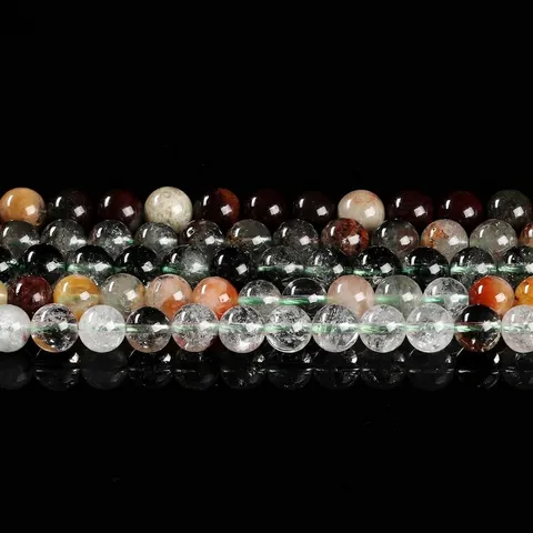 Natural Phantom Quartz Round Loose Beads For DIY Jewelry Making Green Purple Ghost Crystal Stone Beads Semi Finished Craft