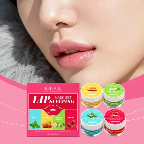 EELHOE Set de Mascarilla Labial Nutritiva Hidratante con Pincel Tratamiento de Reparación Nocturna