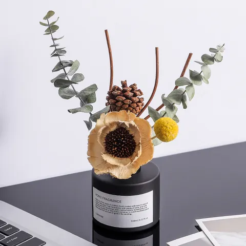 Botella Difusor de Vidrio Con Flores Secas Ratán Planta Natural Ambientador Set Aromaterapia
