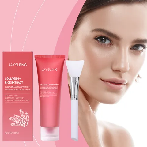 Mascarilla Facial Peel-Off de Extracto de Arroz Hidratante Profunda Colágeno Antienvejecimiento Mascarilla de Noche Con Pincel de Silicona