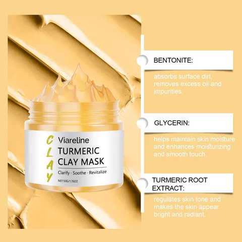 Mascarilla Facial de Arcilla de Cúrcuma Limpieza Profunda Hidratante Con Pincel para Cuidado de la Piel