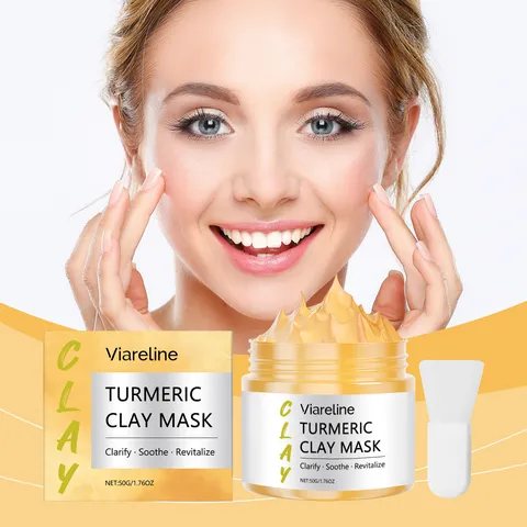 Mascarilla Facial de Arcilla de Cúrcuma Limpieza Profunda Hidratante Con Pincel para Cuidado de la Piel