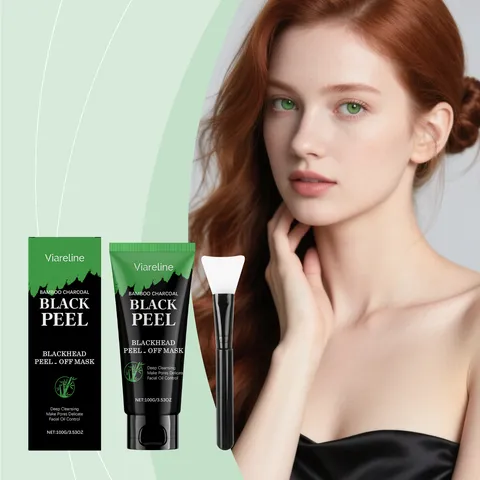 Mascarilla Limpiadora Peel-Off de Carbón de Bambú Limpieza Profunda Control de Grasa Eliminación de Puntos Negros con Cepillo de Silicona