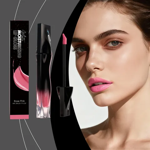 Matte Moisturizing Lip Gloss Long Lasting Waterproof Liquid Lipstick Rose Pink Makeup Lip Tint For Women
