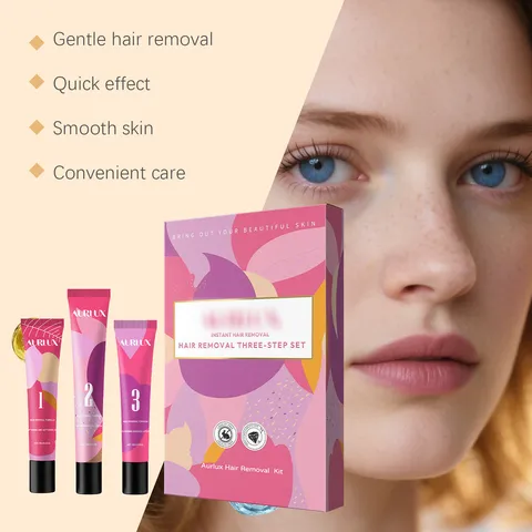 Kit d'Épilation du Visage en Trois Étapes Gel Nettoyant Doux Crème Dépilatoire Lotion Apaisante Set de Soin du Visage
