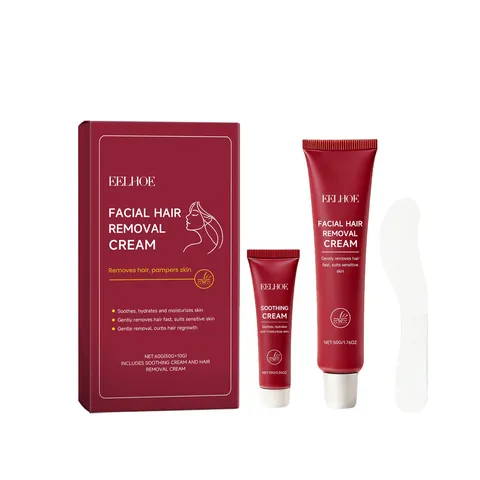 Ensemble de Crème Dépilatoire pour le Visage Épilateur Doux pour le Visage et les Lèvres Crème Réparatrice Apaisante Avec Grattoir