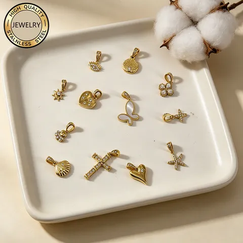 18K Gold Vergoldete Zirkonia Anhänger Evil Eye Herz Muschel Schmetterling Kreuz DIY Charms Für Schmuckherstellung Anhänger