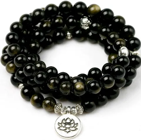 Bracelet de Prière Mala en Pierre Naturelle 108 Perles Yoga Lotus OM Pendentif Collier Bijoux de Méditation Cadeau pour Femme Homme
