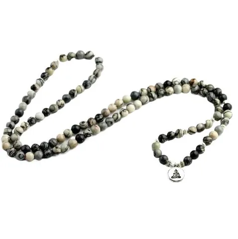 Bracciale Collana con Perline di Preghiera Buddiste in Agata di Pietra Naturale Con Ciondolo Budda Loto in Lega Gioielli