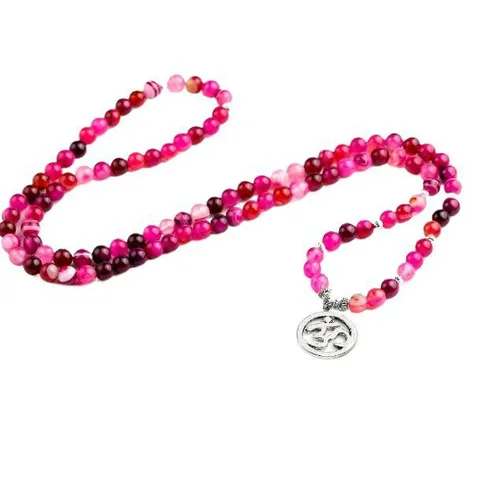 Natuurlijke Agaat Steen 108 Kralen Yoga Gebed Armband Ketting Met Legering Lotus Boeddha OM Hanger Mode Sieraden