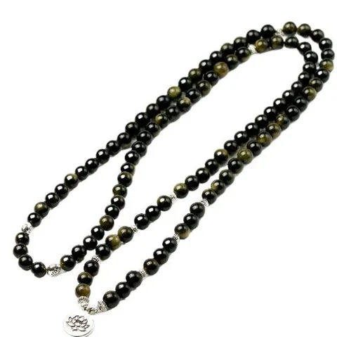 Bracelet de Prière Mala en Pierre Naturelle 108 Perles Yoga Lotus OM Pendentif Collier Bijoux de Méditation Cadeau pour Femme Homme