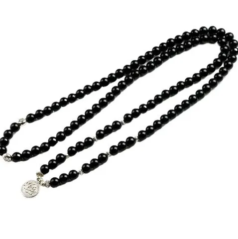 Natuurlijke Zwarte Agaat Steen Gebetskraal Armband En Ketting Met Legering Lotus Boeddha OM Hanger Yoga Mode Sieraden