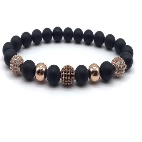 Mens Beaded Bracelet Alloy Micro Inlaid Rhinestone Round Matte Beads Fashion Jewelry Gift For Daily Wear