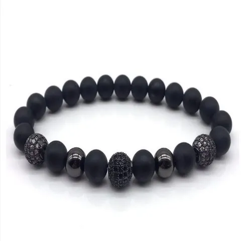 Mens Beaded Bracelet Alloy Micro Inlaid Rhinestone Round Matte Beads Fashion Jewelry Gift For Daily Wear