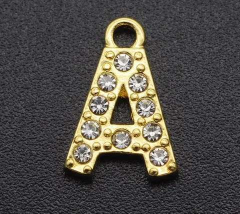 Shiny Gold Plated Alloy Rhinestone English Letter Pendant DIY Initial Charm Fashion Jewelry Accessory