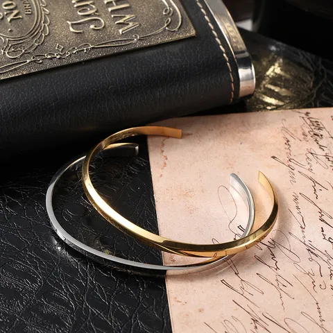 Minimalist Stainless Steel Open Cuff Bracelet For Men Women 316L Geometric Polished Gold Silver Bangle Fashion Jewelry Wristband Gift
