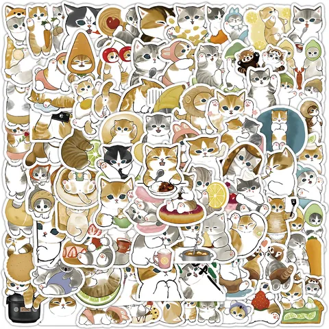 Süße Cartoon Katze Wasserdichte Vinyl Aufkleber Ästhetische Tier Abziehbilder Für Laptop Koffer Skateboard Wasserflasche