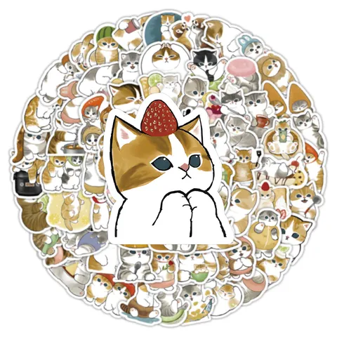 Cartoon Süße Katze Wasserdichte Vinyl Aufkleber Abziehbilder Für Wasserflasche Laptop Koffer Skateboard Gitarre DIY Dekoration