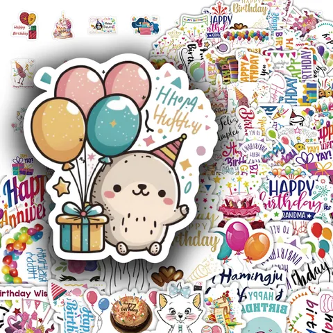 Pegatinas de Cumpleaños Decoración de Fiesta Impermeable PVC Autoadhesivo Conjunto de Pegatinas de Felicitación para Sellar Sobres Regalo