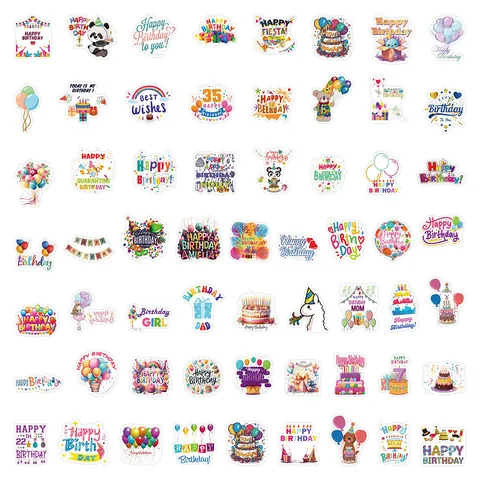 Pegatinas de Cumpleaños Decoración de Fiesta Impermeable PVC Autoadhesivo Conjunto de Pegatinas de Felicitación para Sellar Sobres Regalo