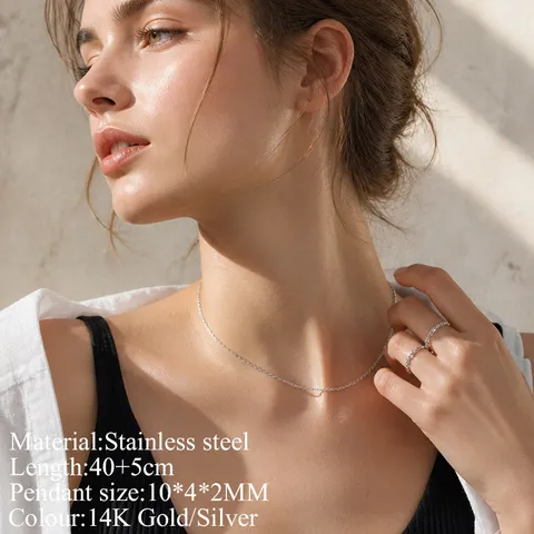 Minimalist Stainless Steel Thin Chain Necklace For Women Gold Silver Plated Adjustable Dainty Stacking Clavicle Link Chain Jewelry Gift