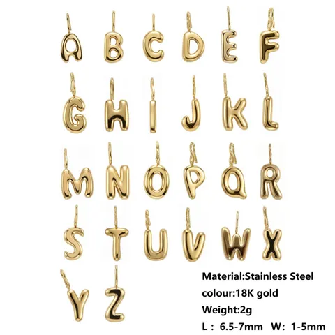 Retro 3D Burbuja Letra Inglesa Joyería Colgante DIY Accesorios Acero Inoxidable Oro Color Acero Alfabeto Encanto Regalo
