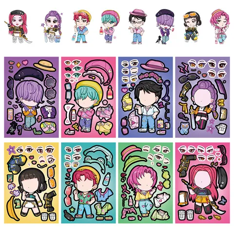 DIY Face Changing Puzzle Stickers Anime Character Dress Up Craft Set For Kids Creative Play Art Activity