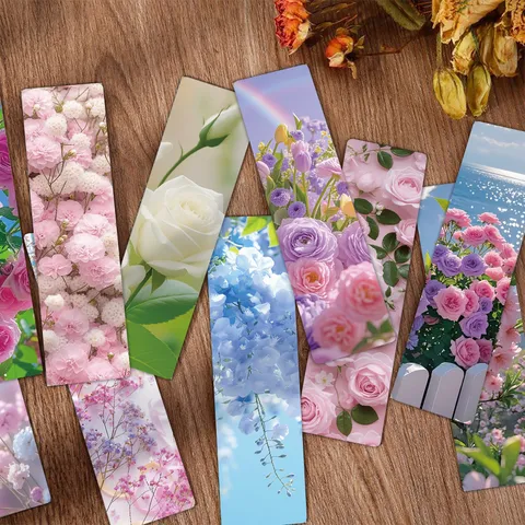 Juego de Marcapáginas Florales Realistas 24 Hojas Tarjetas de Marcapáginas de Paisaje Natural Estético para Libros Papelería