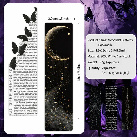 Marcadores de Libros de Papel de Lenguaje de Mariposa de Noche Oscura Estilo Gótico Estético Marcadores de Lectura Papelería