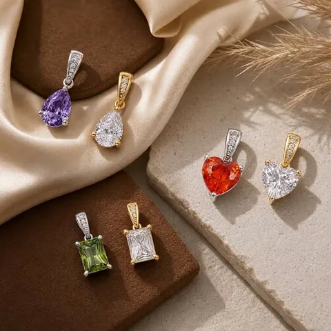 Ciondolo in Zirconia Colorata in Acciaio Inossidabile 316L Ciondolo a Forma di Cuore Goccia d'Acqua Quadrato per Creazione di Collane e Bracciali Fai da Te Gioielli da Donna