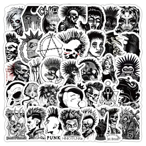 Pegatinas de Graffiti Estilo Punk Rock Gótico Blanco y Negro Calcomanías de Calavera de Terror Oscuro para Coche Monopatín Equipaje