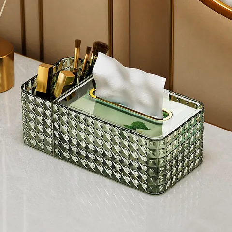 Nordic Light Luxury Crystal Diamond Texture Tissue Box Πολυλειτουργικό Κουτί Αποθήκευσης Επιφάνειας Εργασίας Για Διακόσμηση Σαλ