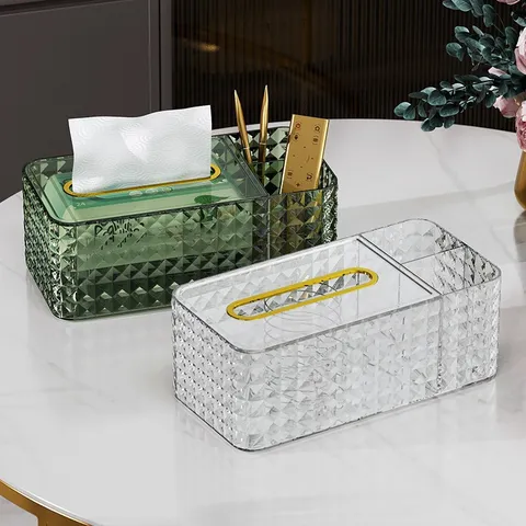 Nordic Light Luxury Crystal Diamond Texture Tissue Box Πολυλειτουργικό Κουτί Αποθήκευσης Επιφάνειας Εργασίας Για Διακόσμηση Σαλ