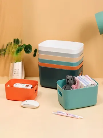 Boîte de Rangement de Bureau en Plastique Panier Organisateur Multifonctionnel avec Poignées Creuses pour Maison Bureau Cuisine