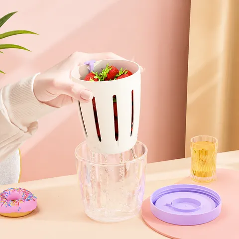 Tasse à Salade Portable Double Couche Tasse à Fruits en Plastique Avec Fourchette Récipient de Petit-Déjeuner Antifuite Stockage Polyvalent