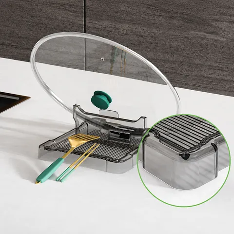 Support de Couvercle Pliable Multifonctionnel PET Organisateur de Spatule Cuillère pour Comptoir de Cuisine