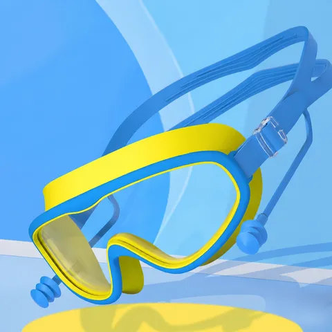 Lunettes de Natation pour Enfants Imperméable Anti-Buée Vue Large en Silicone avec Bouchons d'Oreilles pour Garçons Filles