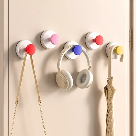 Crochet Mural en Plastique à Ventouse Sans Perçage Solide Porte-Manteau Rond Pour Entrée Rangement Maison