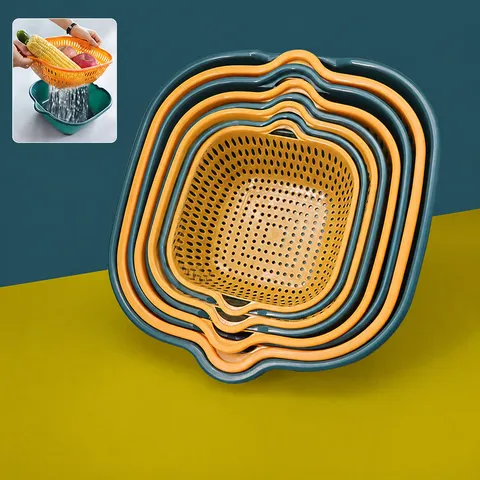Panier d'Égouttement Double Couche Multifonctionnel Bassin de Lavage de Fruits et Légumes en Plastique Set de Colander de Cuisine