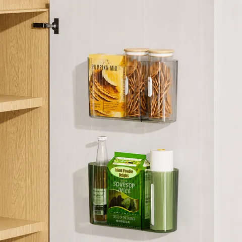 Boîte de Rangement Murale Transparente PET Organisateur Multifonctionnel Pour Cuisine Salle de Bains Contenants de Rangement Ménager