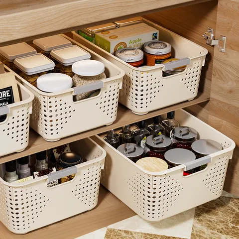 Panier de Rangement en Plastique pour Ménage Boîte de Rangement Ajourée Organisateur de Snacks et Divers pour Armoire de Cuisine Garde-Robe Dortoir