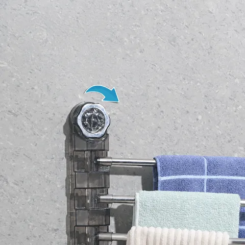 Porte-Serviettes à Ventouse Sans Perçage Rotatif Multi-Barres Support de Serviette de Salle de Bain Organisateur en Plastique Mural