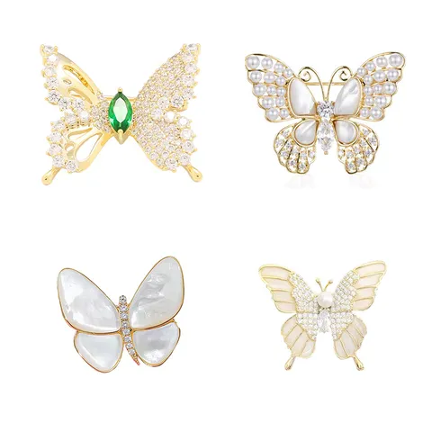 Exquisite Butterfly Brooch Pin Alloy Rhinestone Artificial Pearl Brooches Fashion Jewelry Accessories For Women Gift