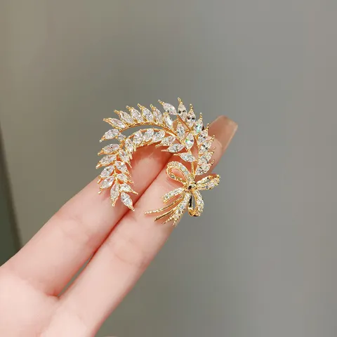 Exquisite Wheat Spike Bowknot Brooch Elegant Zinc Alloy Rhinestone Corsage Pin Fashion Jewelry Gift For Women