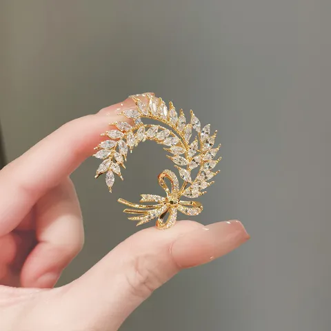 Exquisite Wheat Spike Bowknot Brooch Elegant Zinc Alloy Rhinestone Corsage Pin Fashion Jewelry Gift For Women