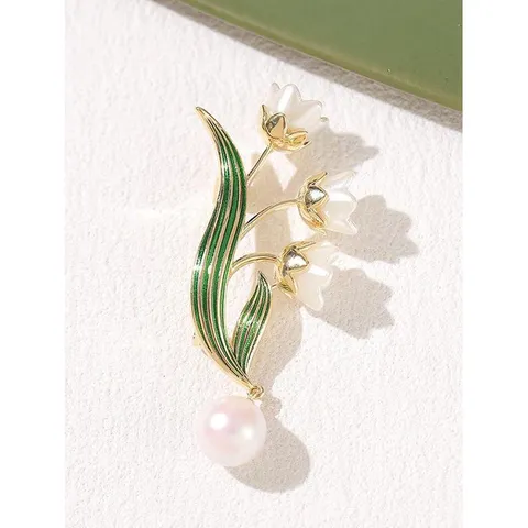 Exquisite Lily Of The Valley Brooch Alloy Artificial Pearl Enamel Suit Jacket Pin Fashion Jewelry Accessories