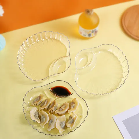 Assiette à Boulettes en Plastique Transparent Forme de Coquillage Plat à Snacks Compartimenté avec Saucière