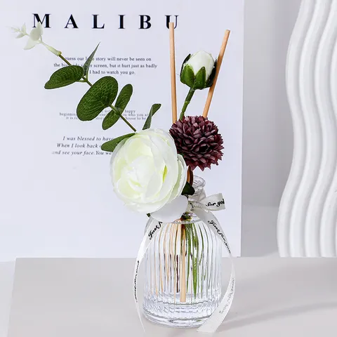 Botella de Difusor de Varillas de Vidrio Con Flores Artificiales Palitos de Madera Aceite Fragancia Ambientador Para Hogar Dormitorio Baño